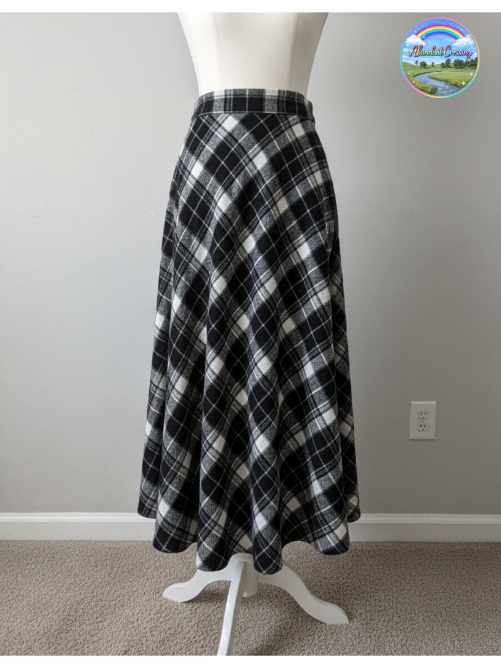 Plaid Wool Blend A-Line Pleated Midi Skirt High Waist